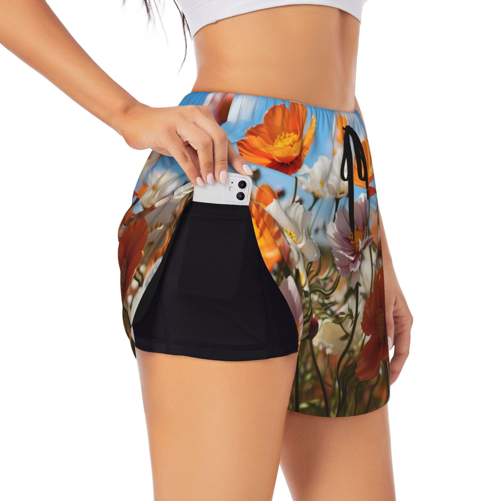 Adobk Vibrant Field Of Blossoms Print Women's Workout Shorts for