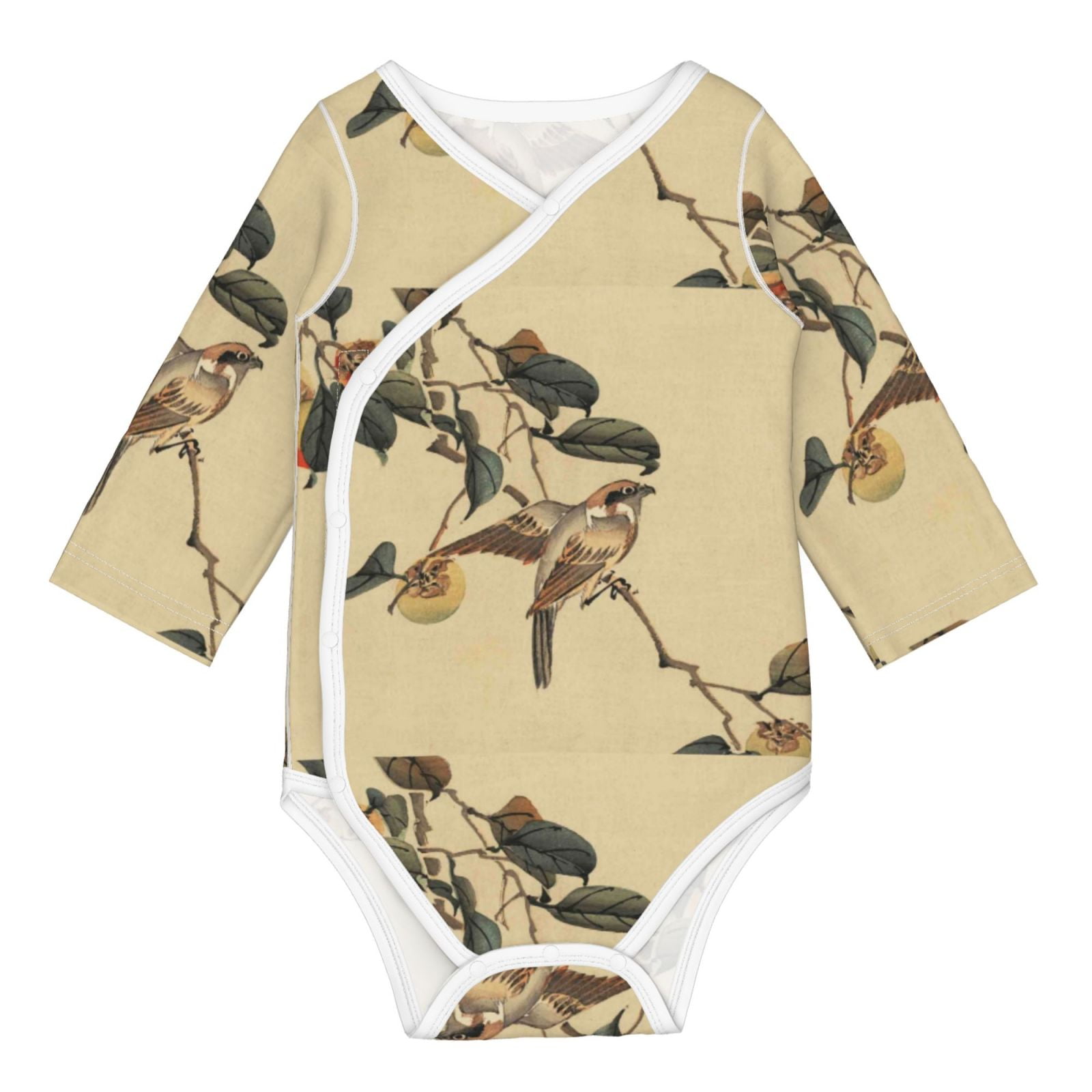 Adobk Vintage Bird Print Baby LongSleeve Bodysuit Baby Clothes Newborn
