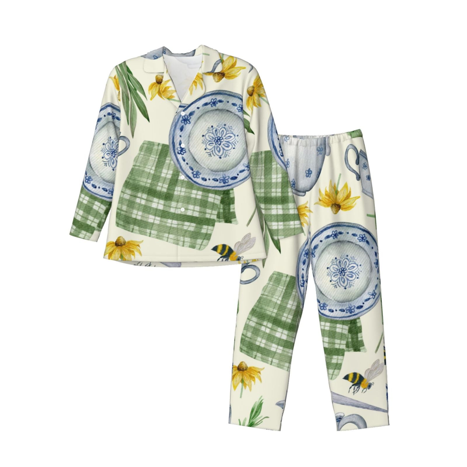 Adobk Vintage Utensils Print Mens Pajamas Set Long Sleeve Soft Pajamas