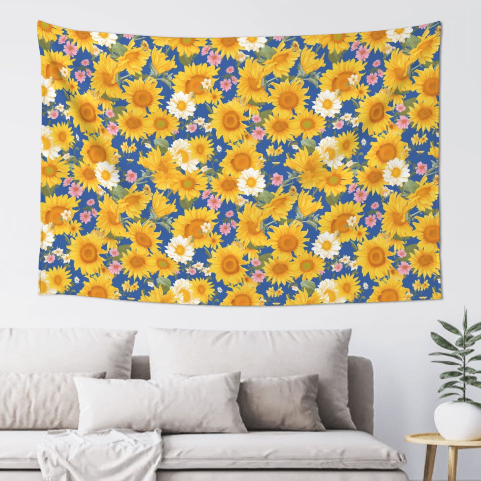 Adobk Vintage White Yellow Sunflower Print Tapestry Wall Tapestry 60x40