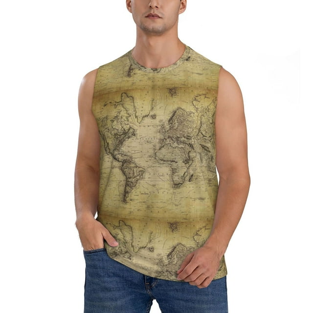 Adobk Vintage World Map Men'S Tank Top Muscle Workout Gym Shirts Casual ...