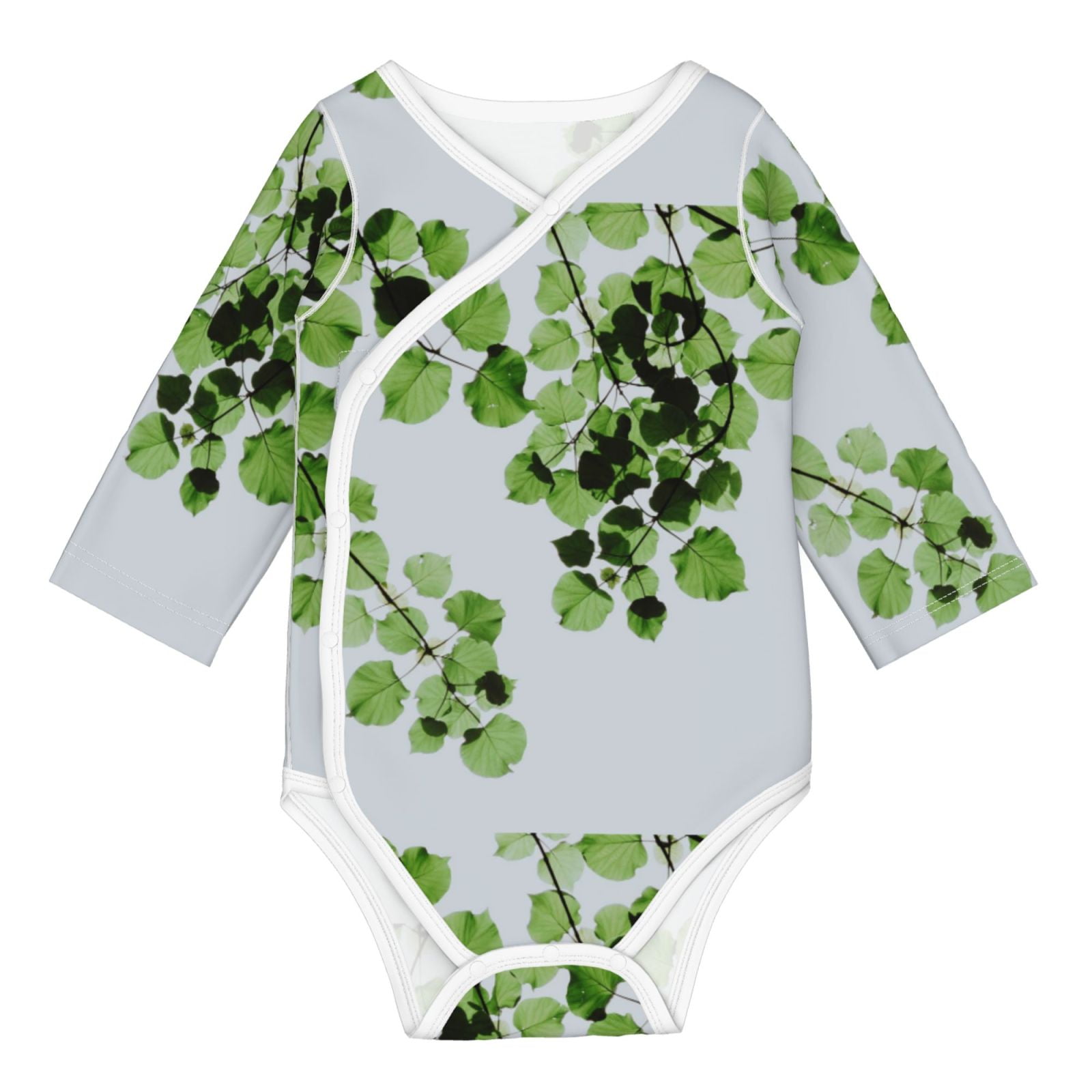 Adobk Watercolor Green Leaves Print Baby LongSleeve Bodysuit Baby