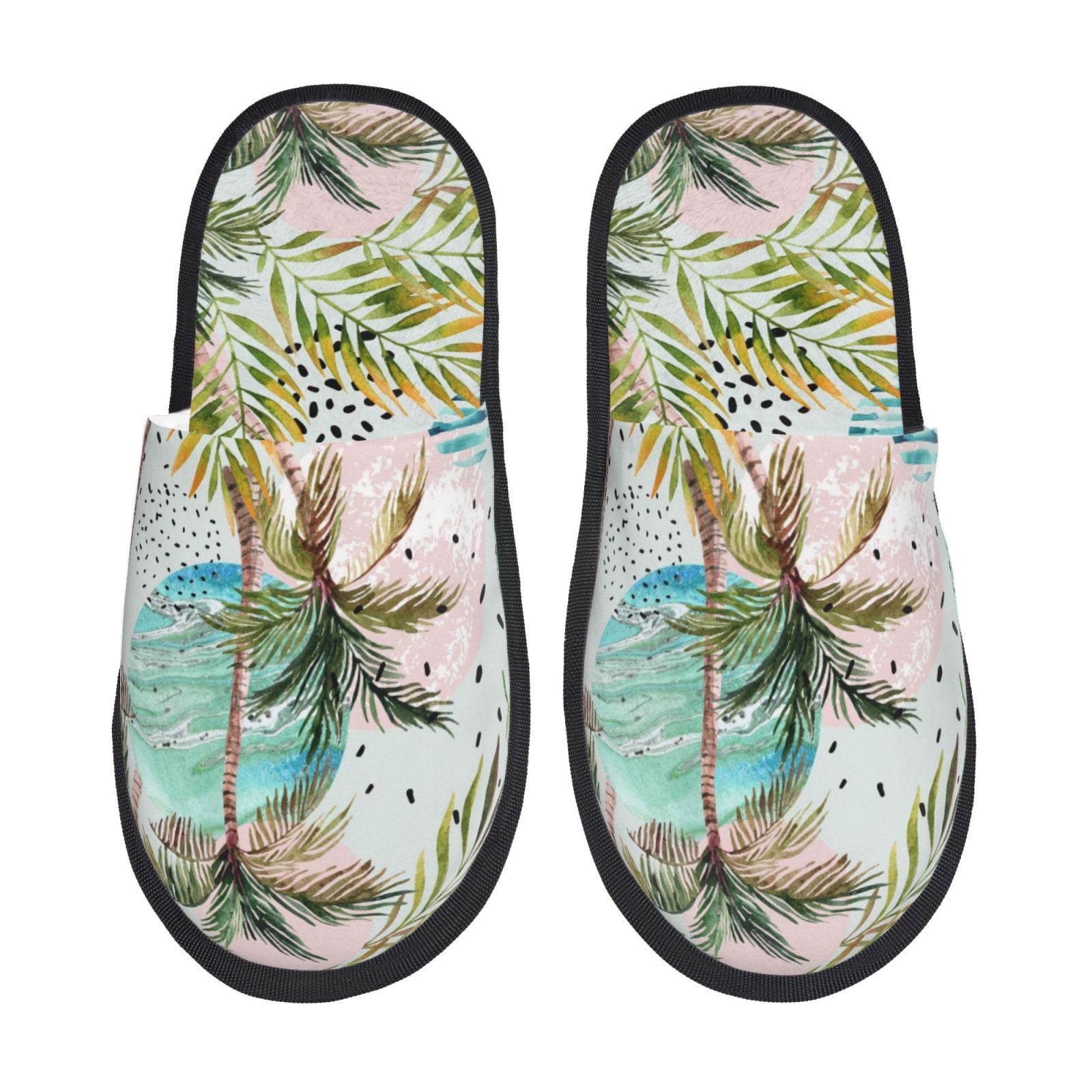 Adobk Watercolor Palm Tree Print Slippers Indoor Outdoor,Retro Slippers