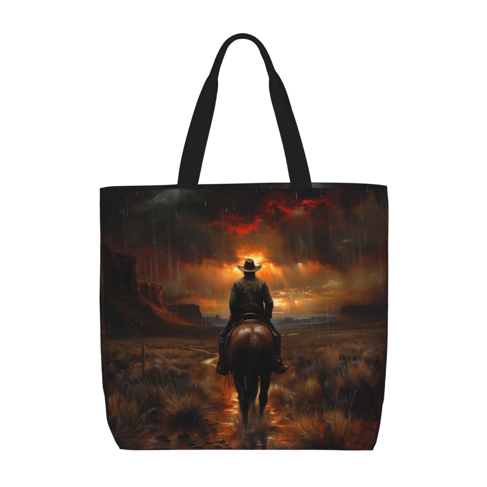 SUNFYCN Amarillo By Morning Tote Bag - Western Cowboy Canvas Grocery Bag, Reusable, X-Large (16.5x13.8 In), Beige - View #13