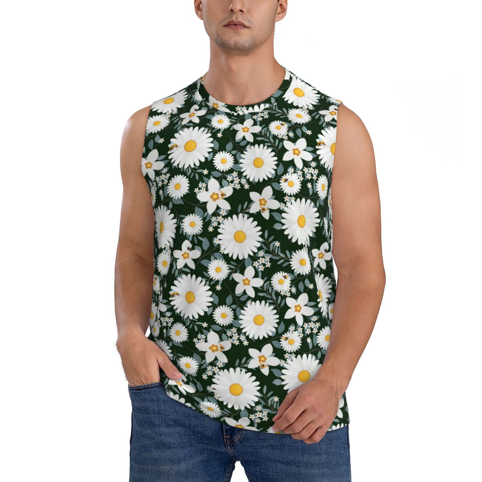 Adobk White Daisies And Bee Men'S Tank Top Muscle Workout Gym Shirts ...