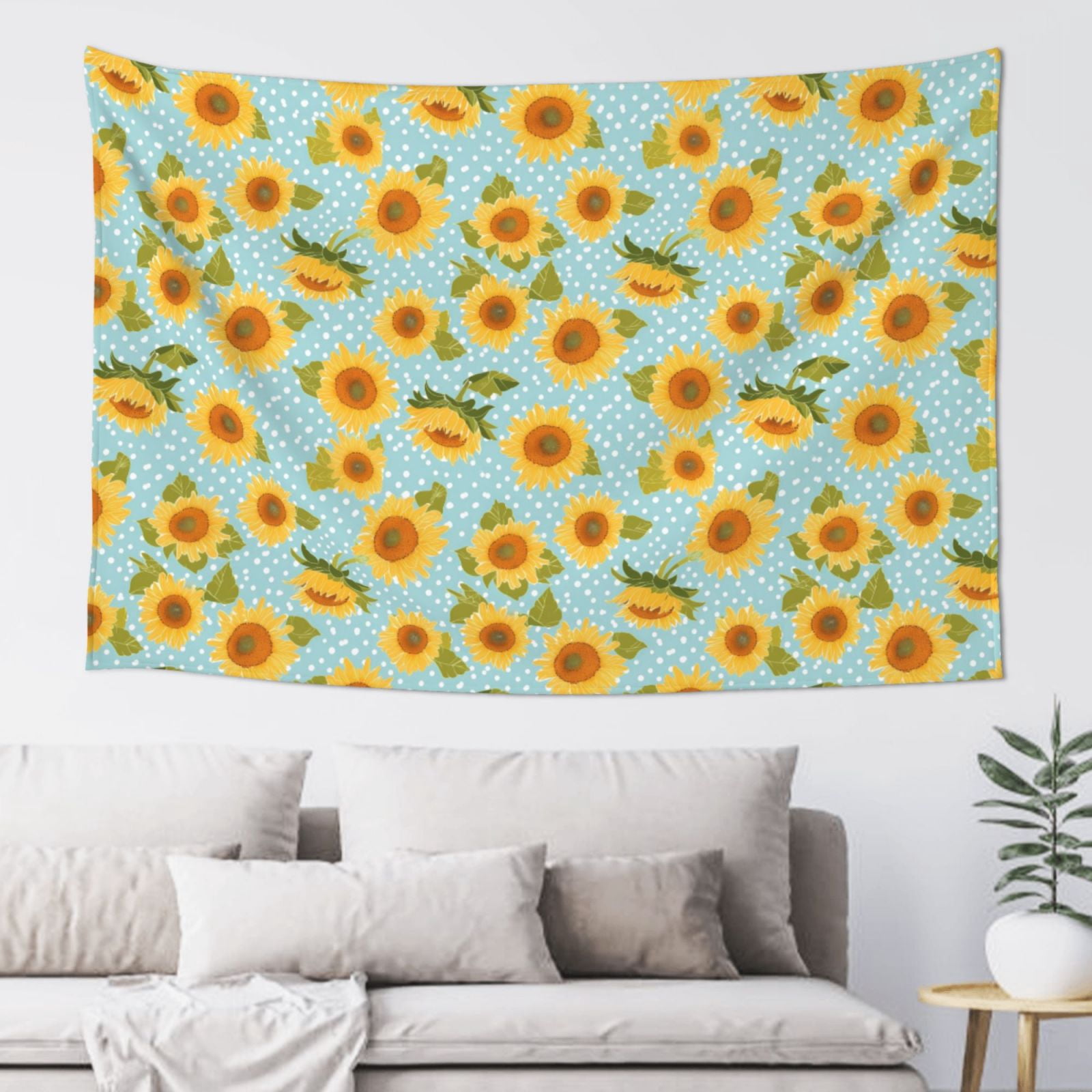 Adobk White Polka Dot Sunflower A Print Tapestry Wall Tapestry 60x40 ...