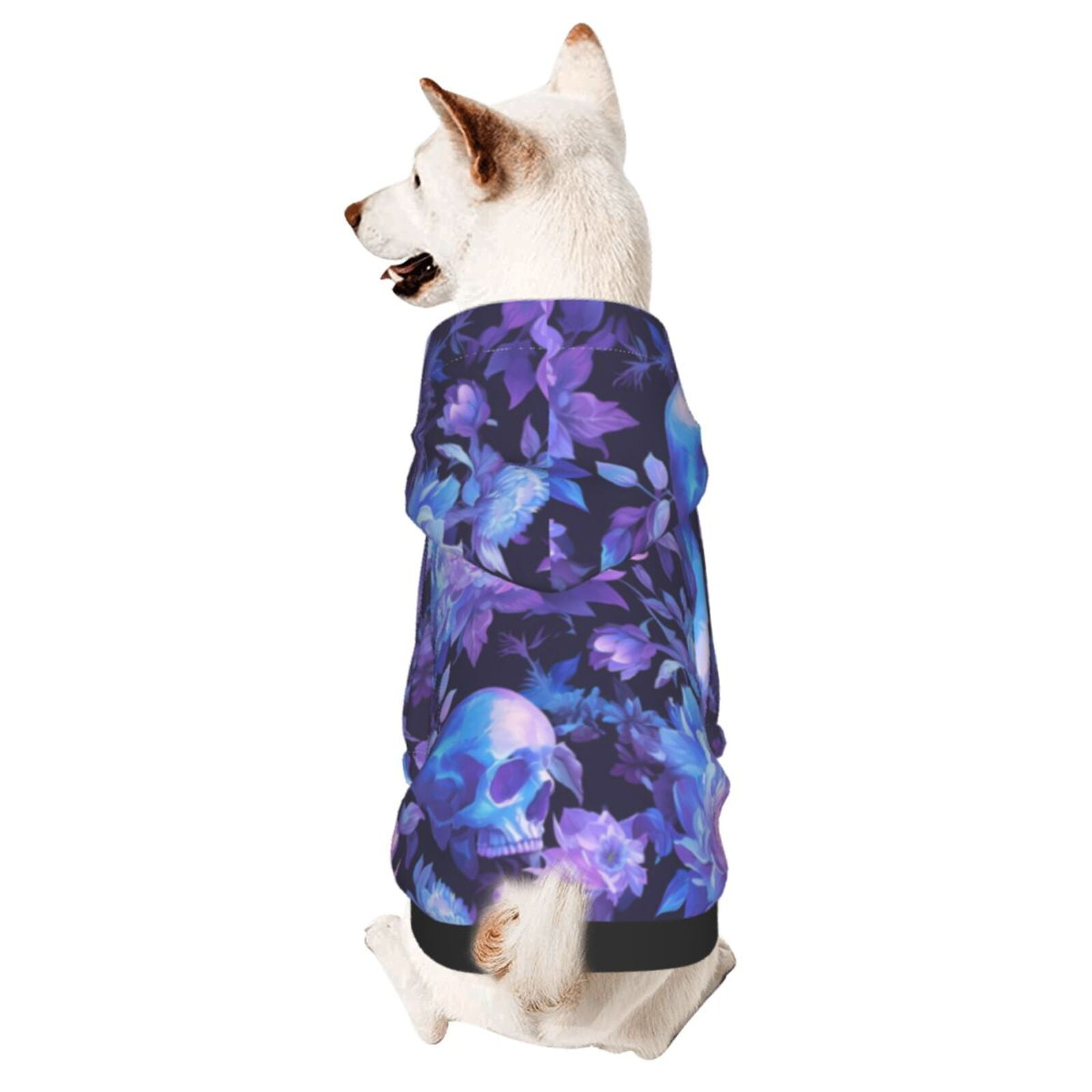 Adobk White Skull Flower Print Dog Hoodie Dog Sweater Stylish Dog