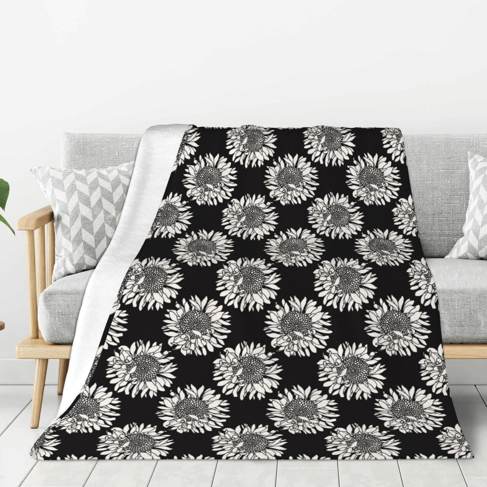 Adobk White Sunflowers Print Blanket Super Soft Flannel Throw Blanket