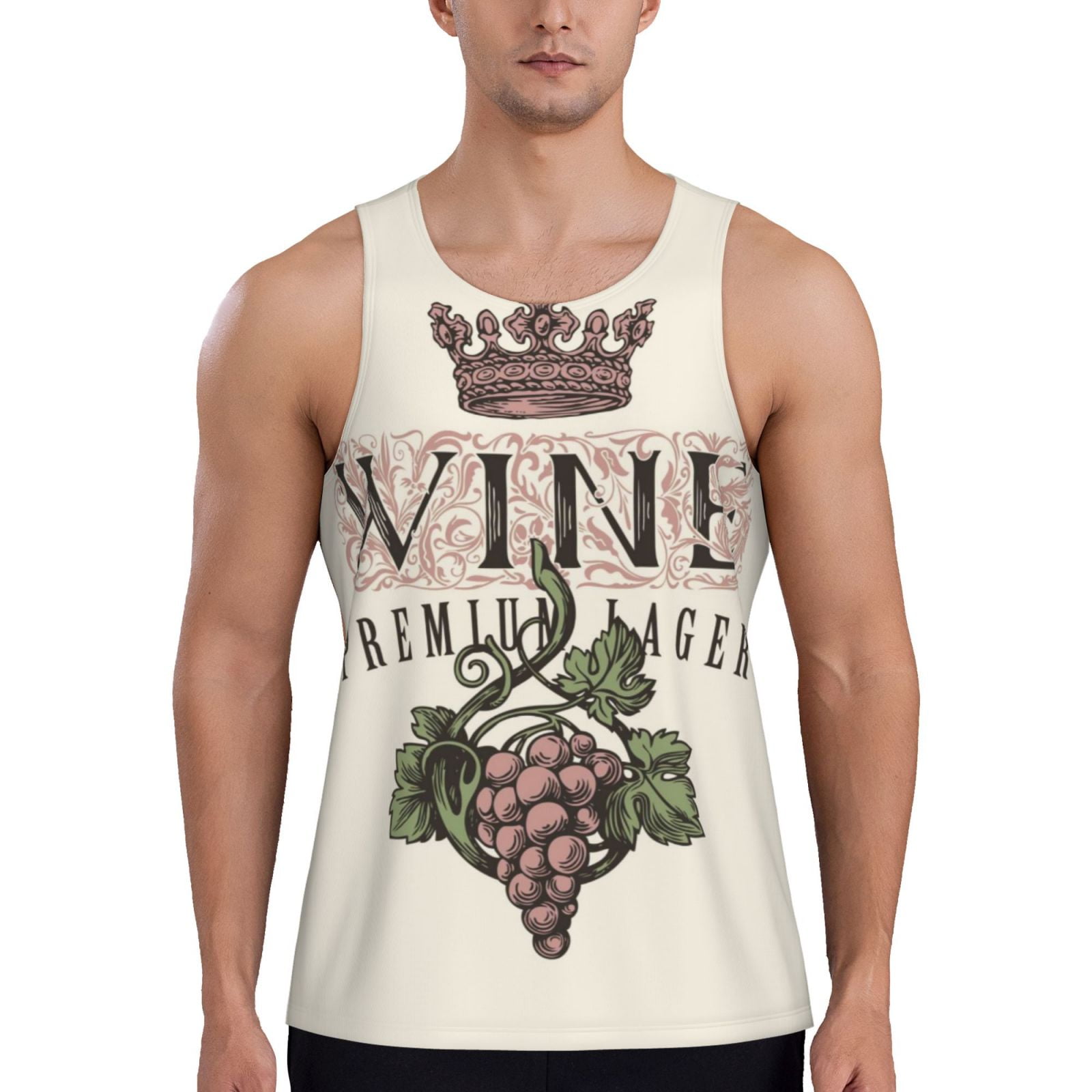 Adobk Wine Print Men's Workout Tank Tops Sleeveless Mesh Muscle Gym