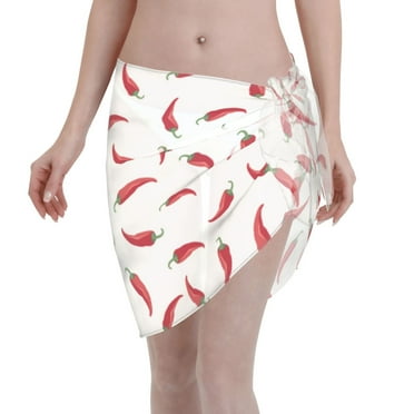 Adobk Women Beach Sarong Bathing Suit Chili Print Wrap Skirt Sheer Bikini Swimsuit Cover Ups For Swimwear