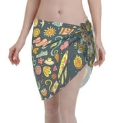 Adobk Women Beach Sarong Bathing Suit Colorful Hippie Print Wrap Skirt Sheer Bikini Swimsuit Cover Ups For Swimwear