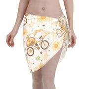 Adobk Women Beach Sarong Bathing Suit Cute Bee Gnome Print Wrap Skirt Sheer Bikini Swimsuit Cover Ups For Swimwear