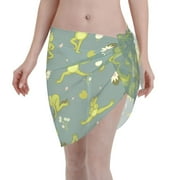Adobk Women Beach Sarong Bathing Suit Cute Yoga Frogs Print Wrap Skirt Sheer Bikini Swimsuit Cover Ups For Swimwear