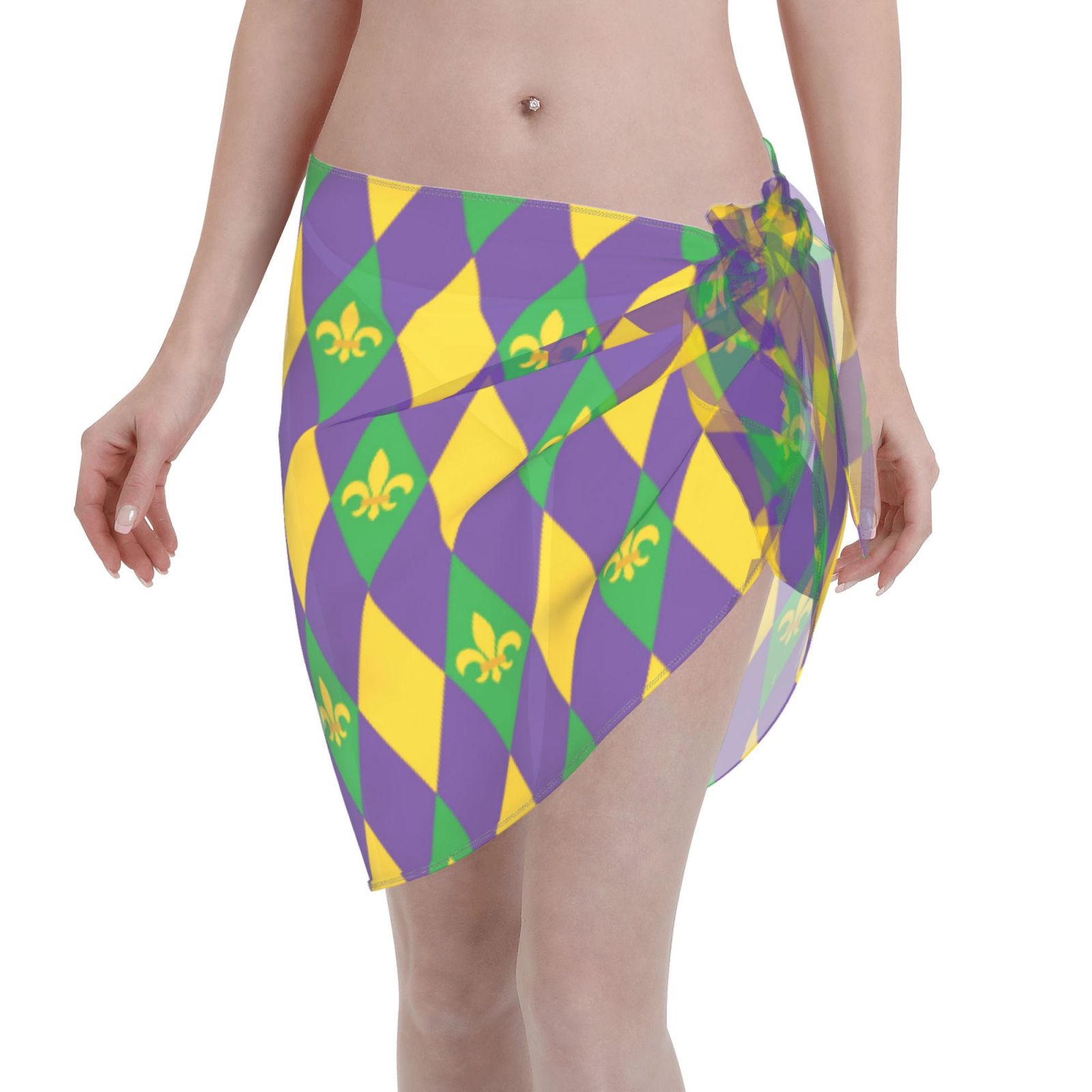 Adobk Women Beach Sarong Bathing Suit Mardi Gras Print Wrap Skirt Sheer ...