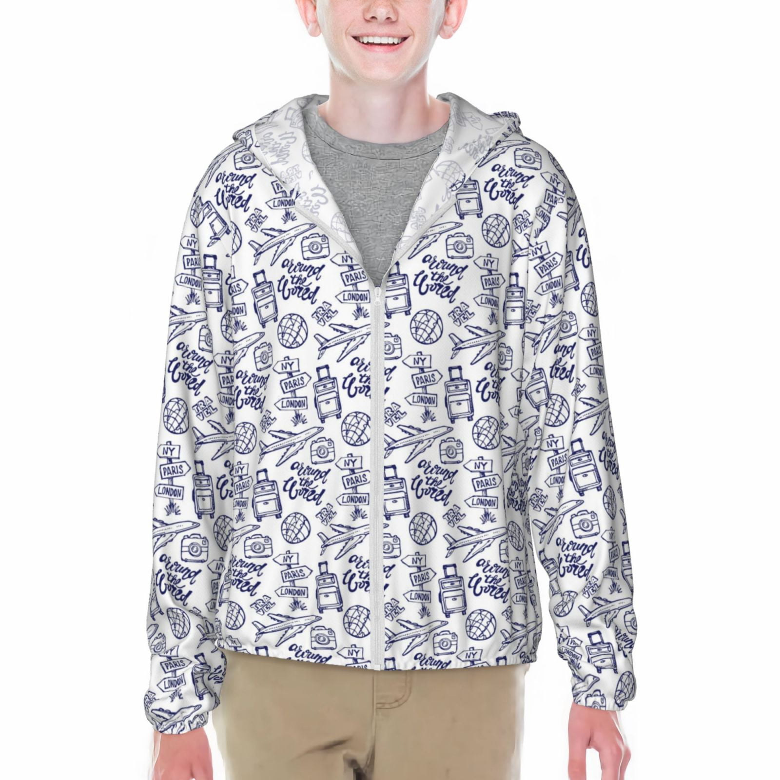 Adobk World Travel2 Print Rash Guard Long Sleeve UPF 50+ UV Protection