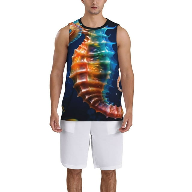 Adobk Yellow Fish Seahorse Print Basketball Jerseys Sports Fans Shirts