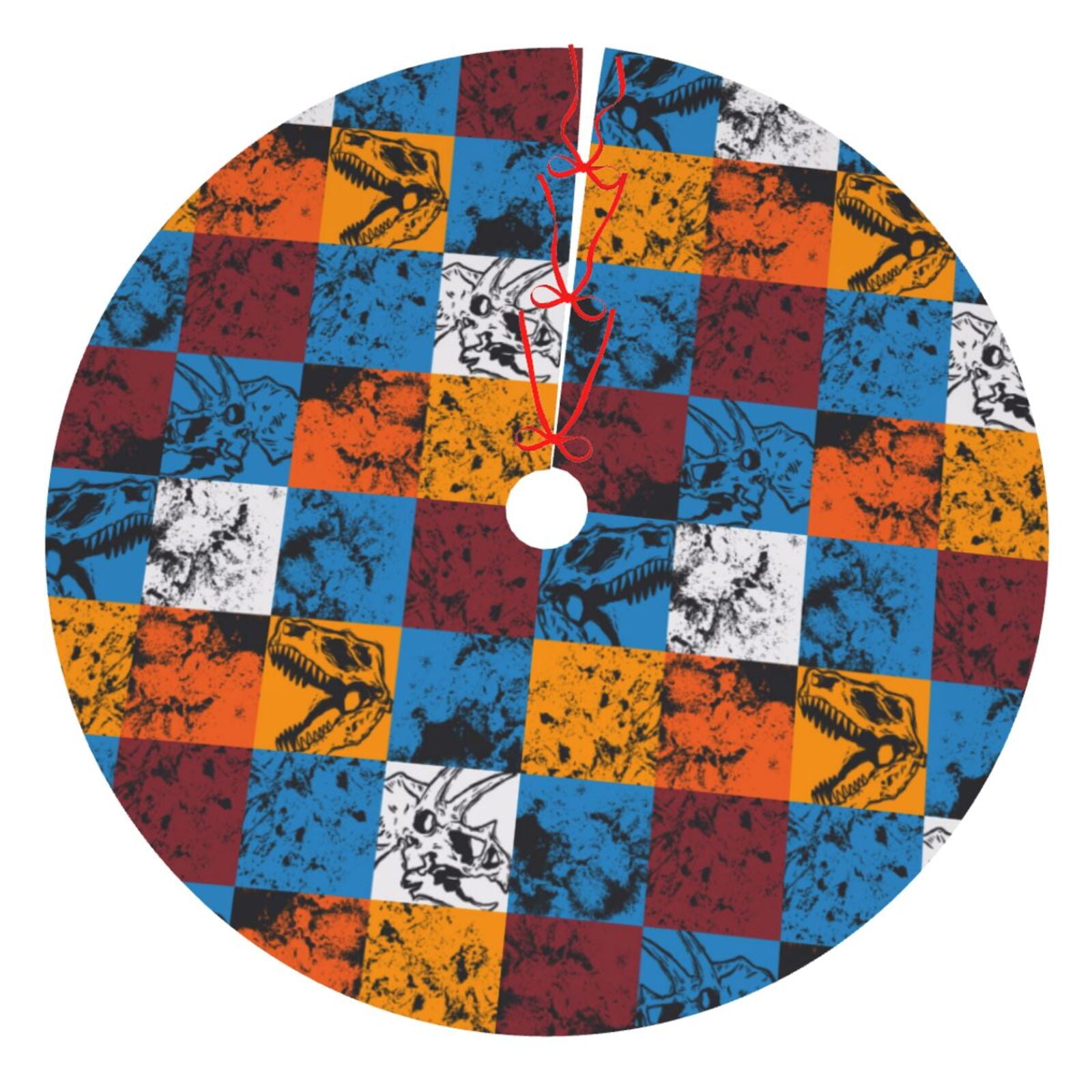 Adobk colorful plaid Dinosaur Print Christmas Tree Skirt Christmas Tree