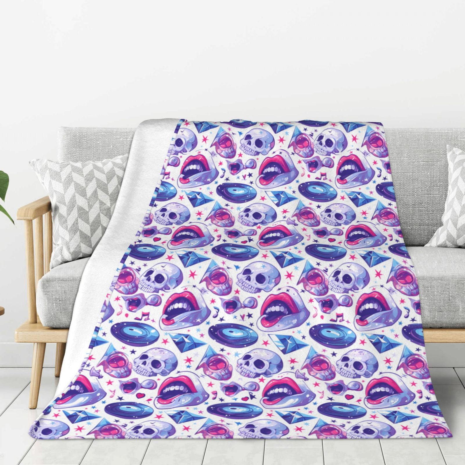 Adobk crystal Skull record lips Print Blanket Super Soft Flannel Throw