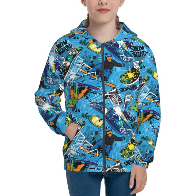 Adobk snow board blue Print Teenage Hoodies Fashion Crew Neck Zipper