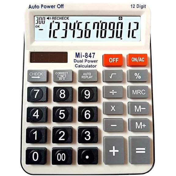 Adoere MI-847 Dual Power 120 Steps Check & Correct Calculator For Office, Shops And Student 12 Digit Display (Black & White)