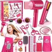 Adofi Girl Toys, 22 Pieces Play Hair Salon with Realistic Blow Dryer, Straightener, Pretend Play Makeup for Little Girls, Kids Makeup Set for Girls, Toys for Girls 3 6 Years, Girls Toys Ages 4 6