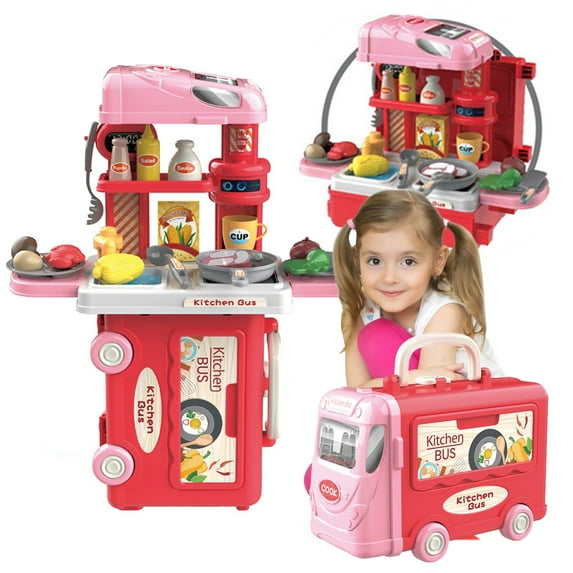 Adofi 3-in-1 Kids Kitchen Playset for Toddlers Girls, 36 PCS Kitchen Sets Pretend Play Food Toys for Kids Girls, Kitchen Accessories Set Play Kitchen Playset for Kid Toddler