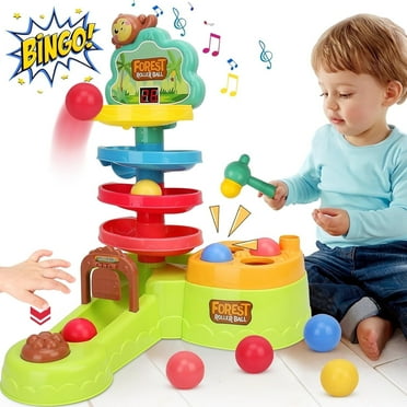 Adofi 3-in-1 Toddler Montessori Toys, Hammer Pound Balls, Shoot Balls Game, Ball Drop Toys for 1-3 Years Old, 1 Year Old Toys for Boys