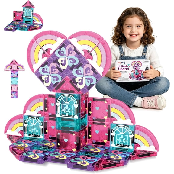 Adofi 42PCS Mini Magnetic Tiles, Toddler Travel Toys for Girls 3-5 Year Old Gifts, Gifts for 3-6 Year Old Girl, STEM Learning Creative Play