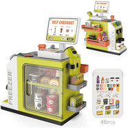 Cash Register Playset For Kids 47 PCS, Kids Pretend Play Cash Register Playset Kids 47 Pcs Pretend Play Toys Scanner Money Shopping Cart Calculator Food Credit Card Supermarket Cashier Gifts Kid