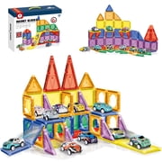 Adofi 78PCS Magnetic Tiles Set with 20 Cars, STEM Montessori Educational Building Blocks for Kids Ages 3-12