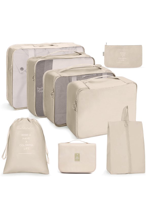 Off-White Packing Cubes for Suitcases, Includes 8 Organizer Bags, Gray