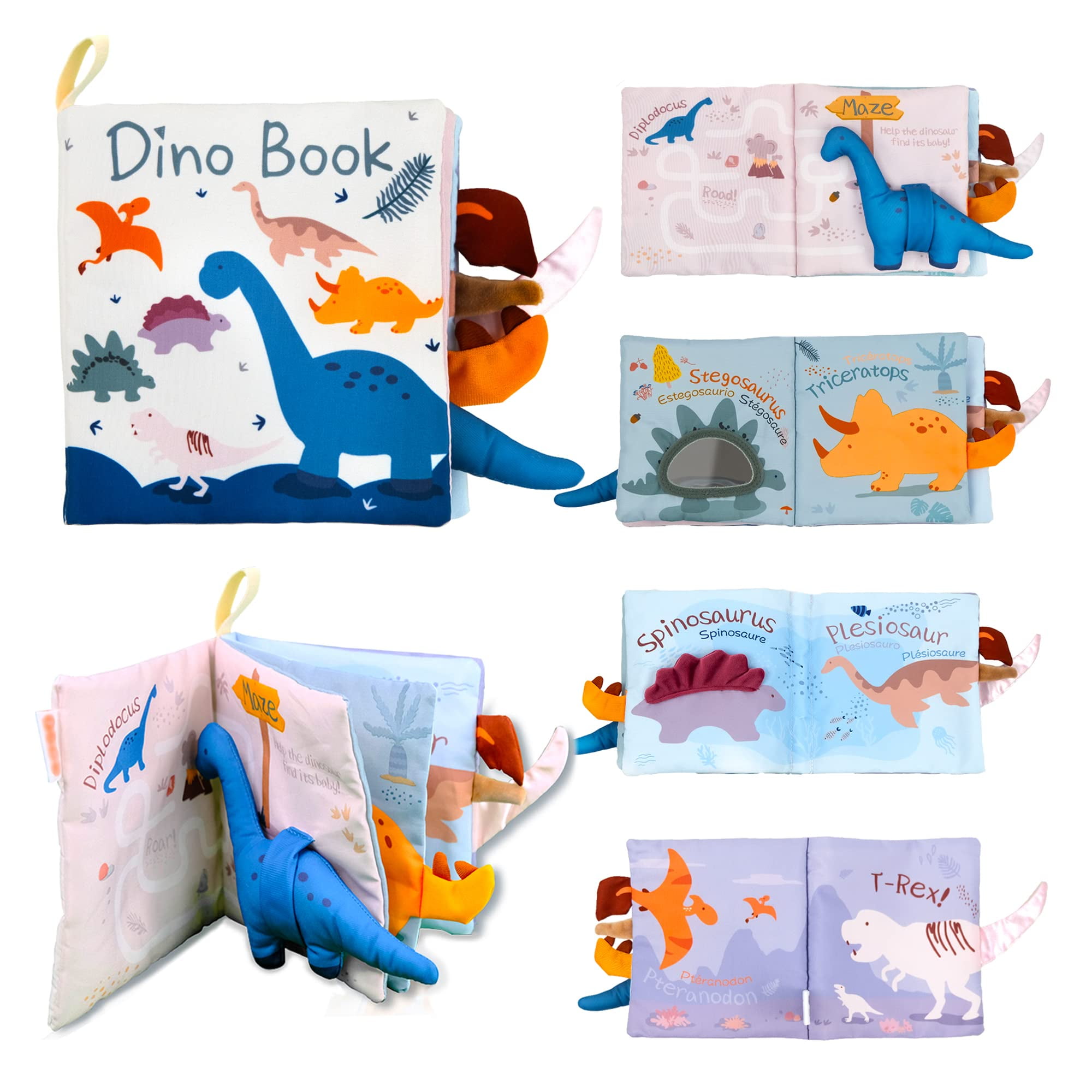 0-36m Baby Early Education Toy Tail Cloth Book Parent-child Interaction  Audio Paper Puzzle Cloth Book Rattle (dinosaur)