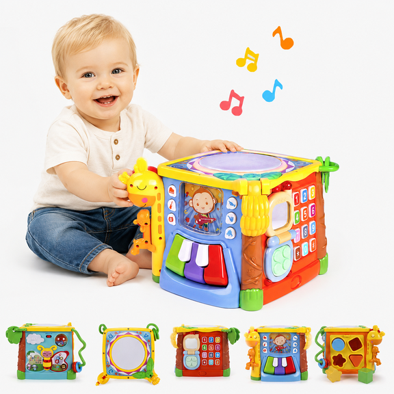 Adofi Busy Learners Activity Cube, 5-in-1 Montessori Toys for 1 2 3 Year Old, Educational Learning Toys for Toddlers Age 1-2