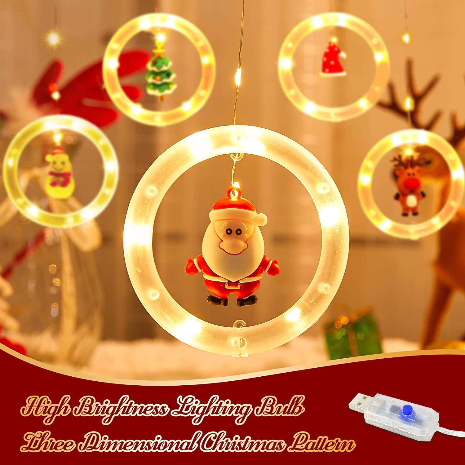 Adofi Christmas String Lights, 120 LED 10Pcs Santa Fairy Lights