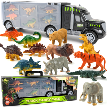 Adofi Dinosaur Truck Carrier Toy for Boy 3 6 Years, 12 Dinosaur Toys Playset-Toy Dinosaurs for Boys and Girls Age 3 & Up with More Dinosaur Figures, Dinosaur Trucks for Boys Toys Age 4 5 6 7 Years old
