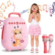 Adofi Portable Karaoke Machine with 2 Microphones, Karaoke for Kids, Toys for Girls 3 6 Years - Pink