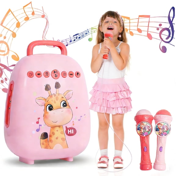 Adofi Portable Karaoke Machine with 2 Microphones, Karaoke for Kids, Toys for Girls 3 6 Years - Pink