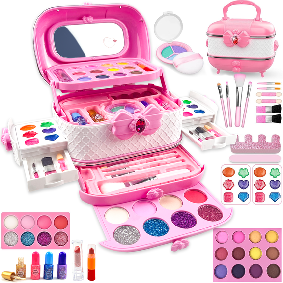 Adofi Kids Makeup Kit Toys for Girls, Play Real Makeup Girls Toys, Washable Make Up for Little Girls, Non Toxic Toddlers Cosmetic for Children Age 3-12 Years Old, Toys for Girls 3 6 Years