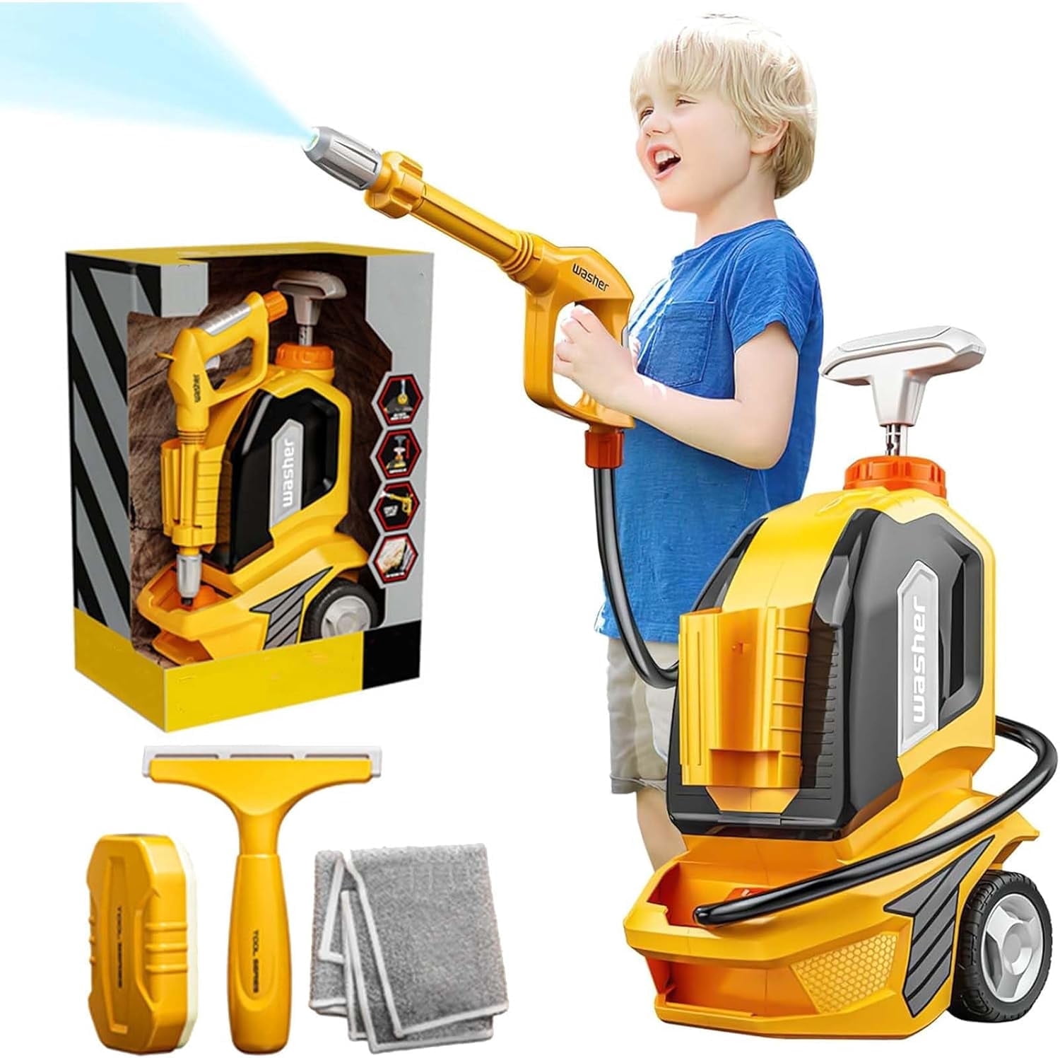 Adofi Kids Power Washer Toy, Toddler Cleaning Set, Car Washing Kit