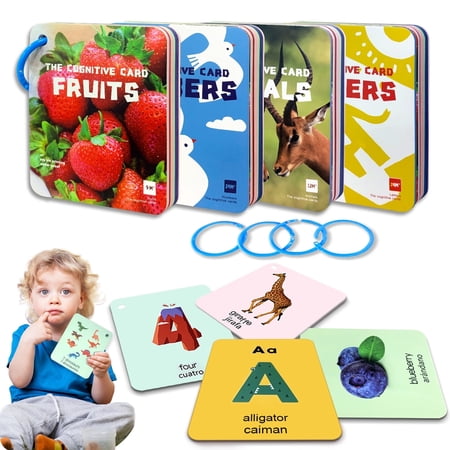 Adofi Flash Cards Preschool Languages Flash Cards with 4 Reclosable Rings, 50 Count