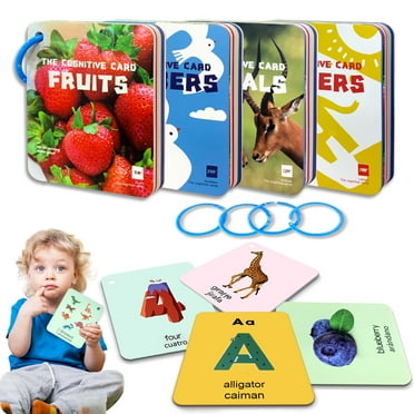 Adofi Preschool Languages Flash Cards, Baby Learning Cards, 4 Set - 50 Count - 100 Pages with Rings Early Learning Educational Toys for Newborn Baby, Flash Play Cards for Toddler 1 2 3 4 5