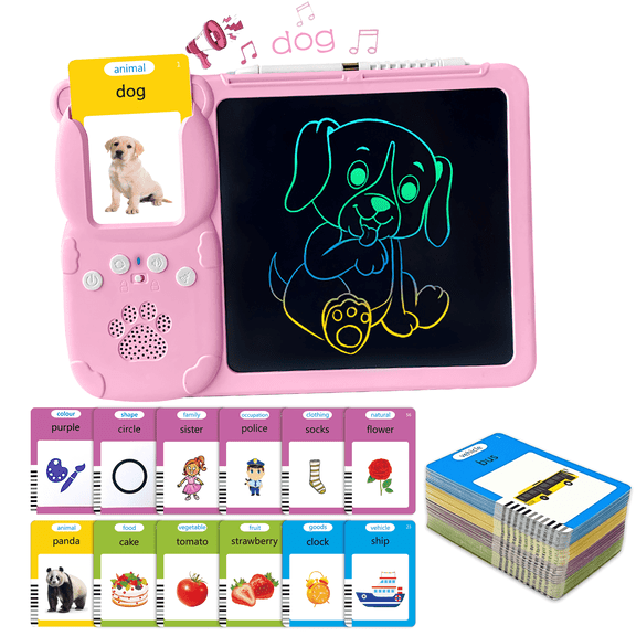 Adofi Talking Flash Cards with Drawing Tablet, Speech Therapy Toys for Toddlers 3-5, LCD Writing Tablet for Kids 2 3 4 5 6 7 8, Educational Toys for Children 3-8, Toys for Boys Girls 3 6 Years -Pink
