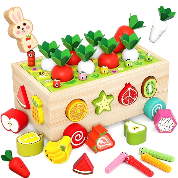 Adofi Toddlers Montessori Wooden Educational Toys for Toddler Age 1-3, Gifts for Boys Girls 1-2 Years, Wood Learning Educational Toys Fine Motor Skills Game, Shape Sorting Toys for Baby
