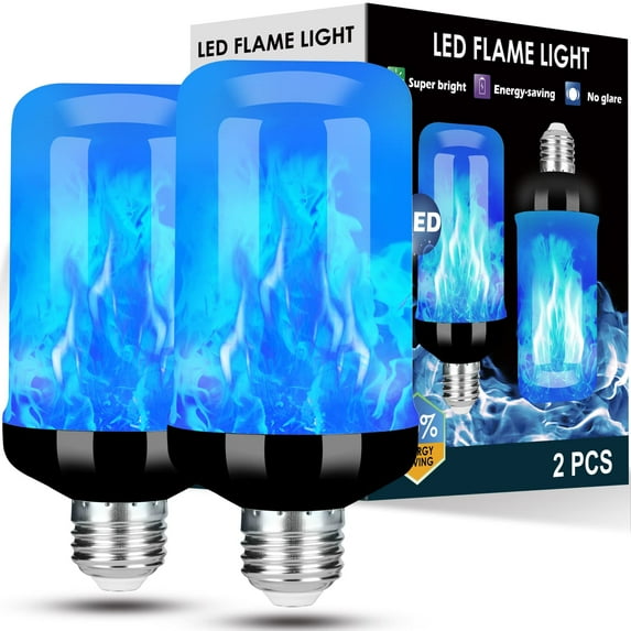 Adofi Upgraded LED Flame Light Bulbs, Flickering Light Bulbs with Upside Down Effect, E26 Base Flame Bulb for Halloween, Christmas, Party, Indoor and Outdoor Home Decoration (2 Pack Blue)