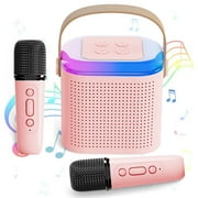 Adofi Upgraded Mini Karaoke Machine for Kids, Portable Bluetooth Speaker with Wireless Microphone for Kids Toddler, Microphone for Kids, kids Toys Gifts for Girls Boys Birthday Home Party (Pink 2 mic)