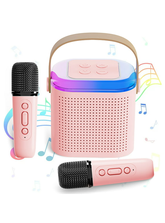 Adofi Upgraded Mini Karaoke Machine for Kids, Portable Bluetooth Speaker with Wireless Microphone for Kids Toddler, Microphone for Kids, kids Toys Gifts for Girls Boys Birthday Home Party (Pink 2 mic)