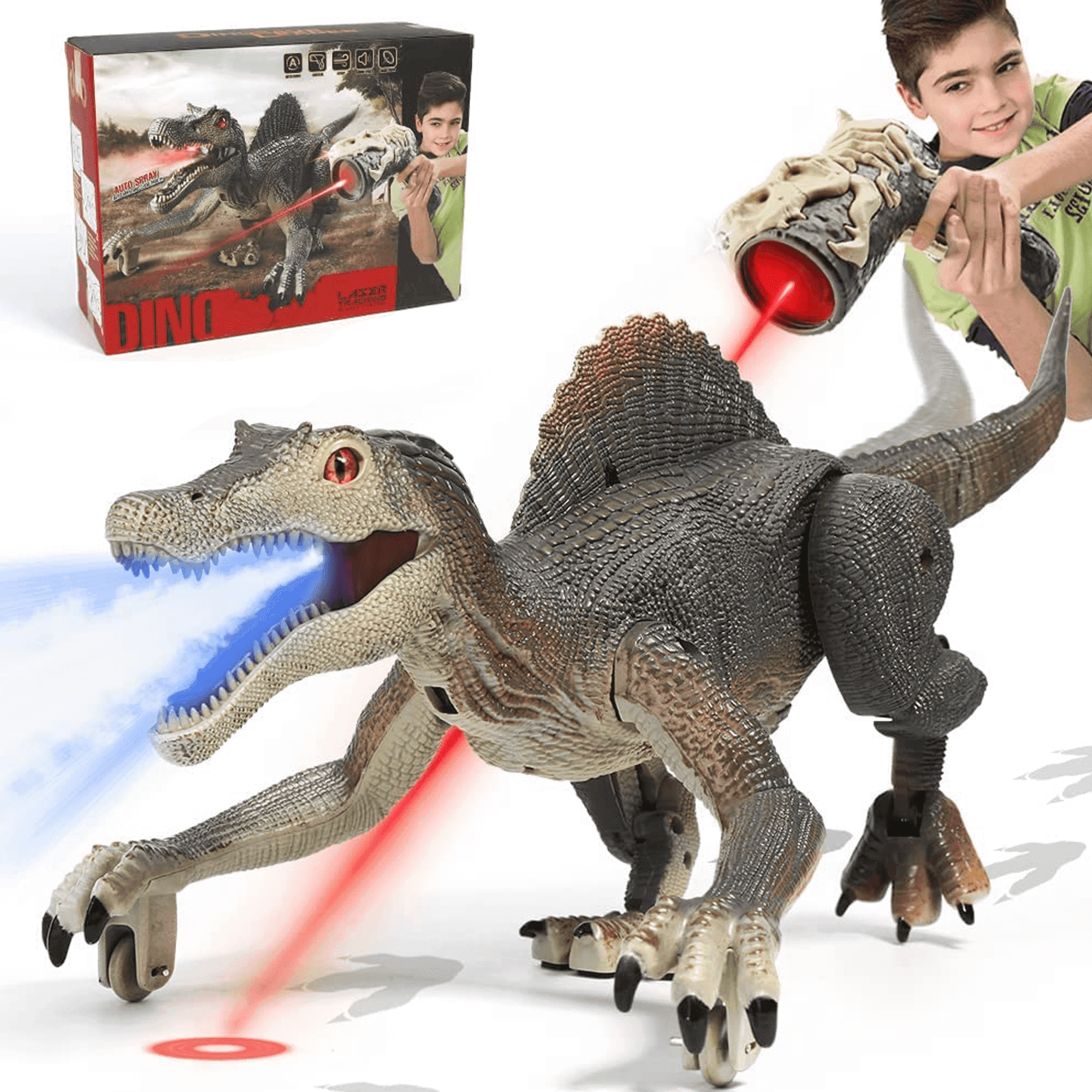 Adofi Upgraded Remote Control Dinosaur Toy with Spraying Function for Kids, Realistic Walking Electric RC Tyrannosaurus, Gifts Toys for Boys 3 6 Years