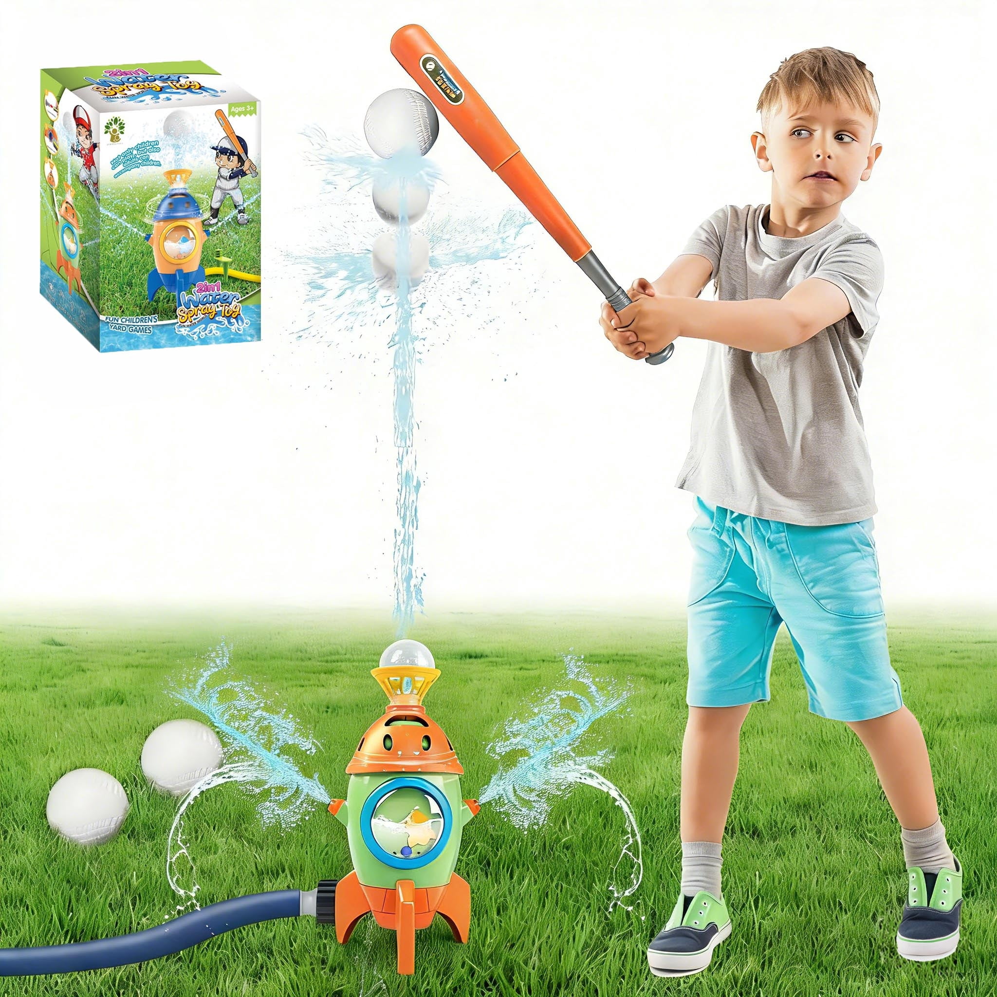 Adofi Baseball Lawn Sprinkler with 3 Baseball, Outdoor Water Spray Toy for Kids, Toys  for Boys Girls 3 6 Years