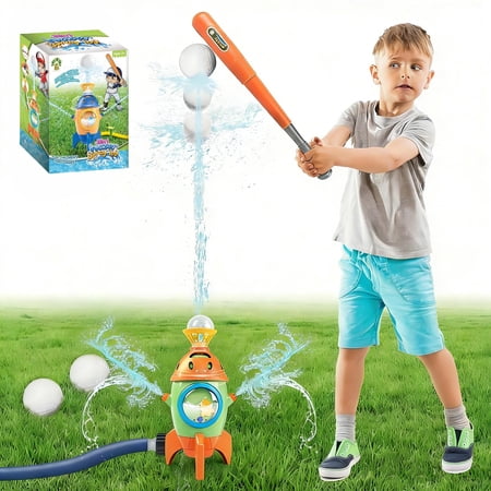 Adofi Baseball Lawn Sprinkler with 3 Baseball, Outdoor Water Spray Toy for Kids, Toys for Boys Girls 3 6 Years
