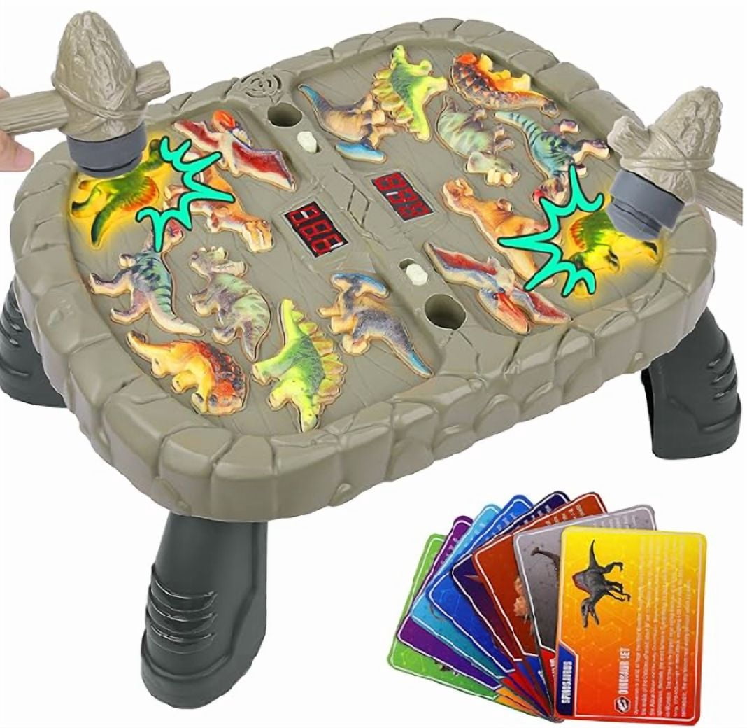 Adofi Whack A Toys for Toddlers, Dual Player Dinosaur with Sound & Light, Interactive Educational Pounding Toys with 8 Cards, 3 PK Mode, 2 Hammers, Gifts for 3-12 Year Old Boys and Girls